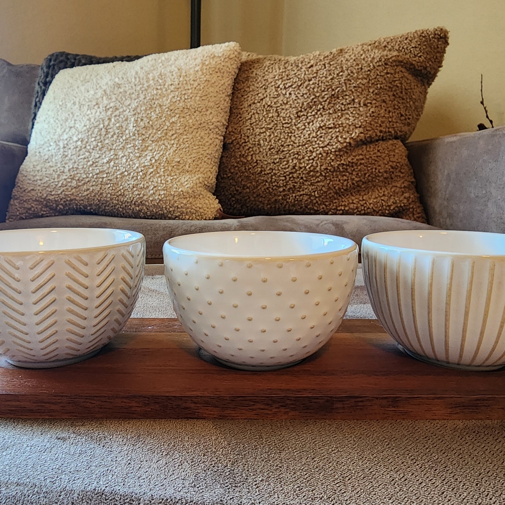 Set of Three Textured Cream Bowls